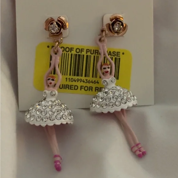 Betsey Johnson Pink and White Ballerina Earrings and Necklace - Picture 2 of 8